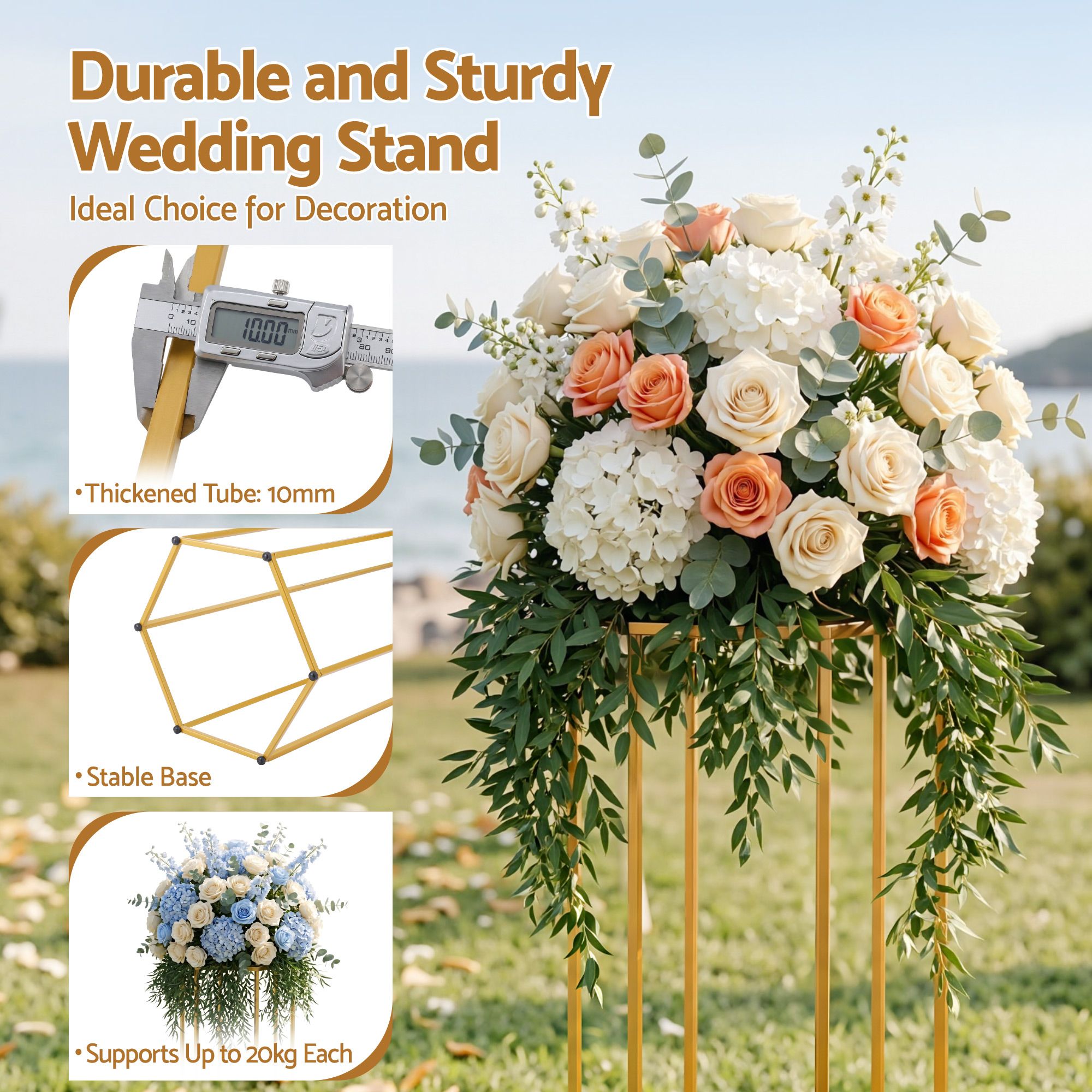 Hexagon Wedding Stand Set 3‑Piece – Gold Metal Backdrop Pedestals