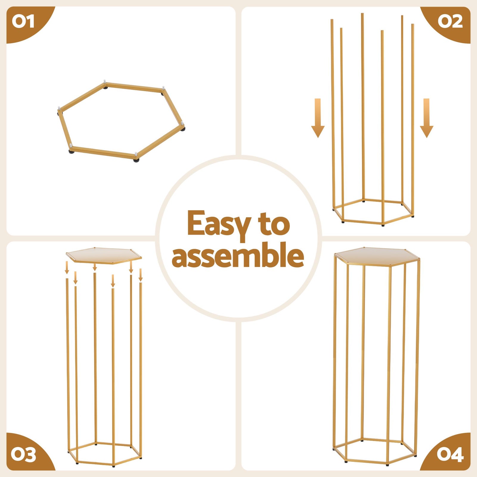 Hexagon Wedding Stand Set 3‑Piece – Gold Metal Backdrop Pedestals
