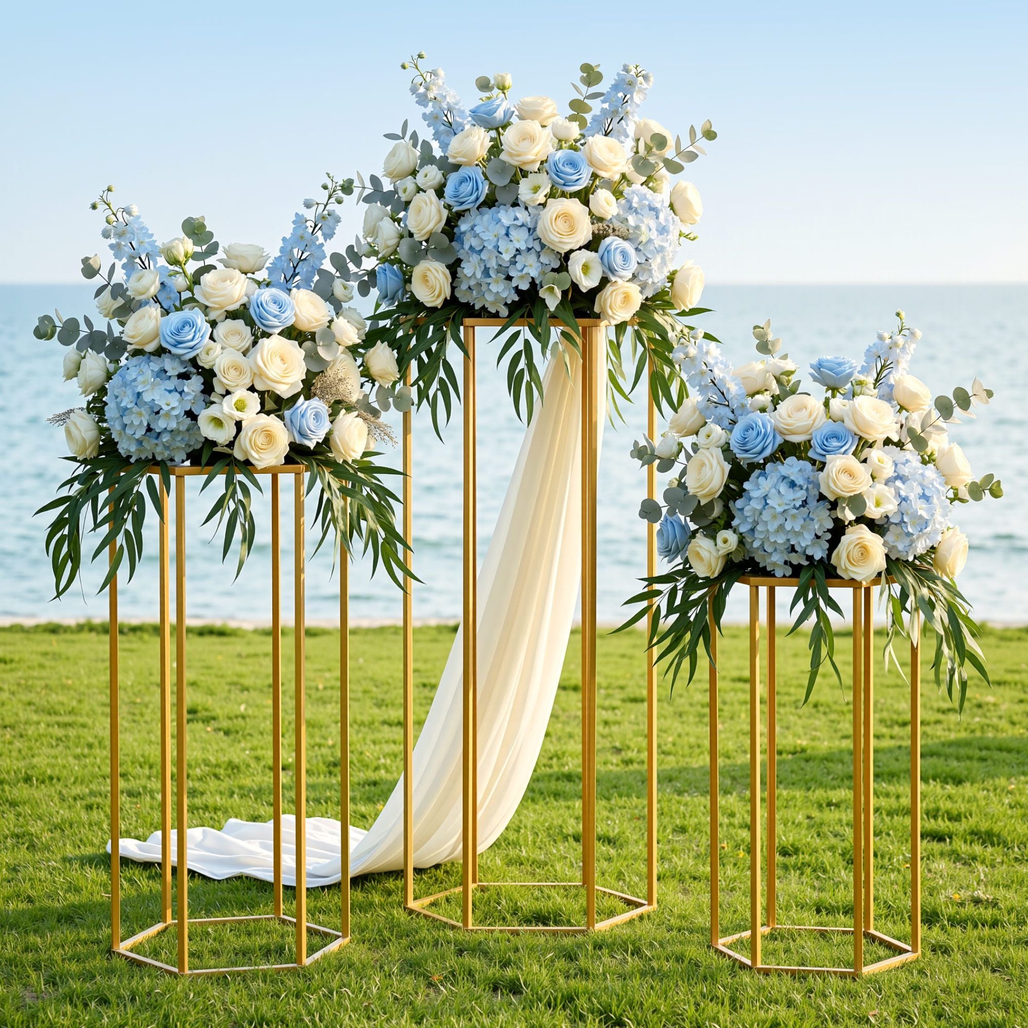 Hexagon Wedding Stand Set 3‑Piece – Gold Metal Backdrop Pedestals