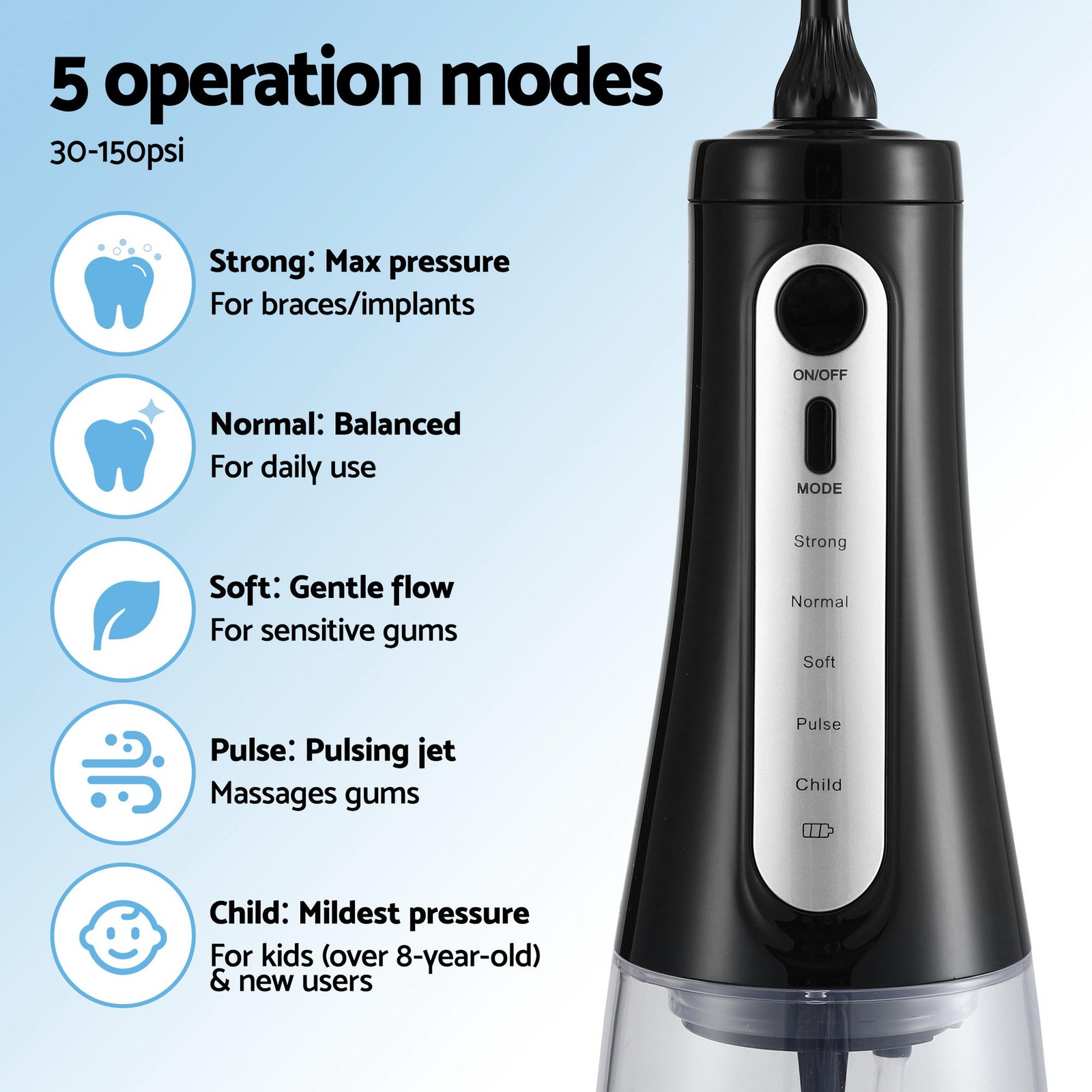 Cordless Water Flosser Dental Oral Irrigator Black
