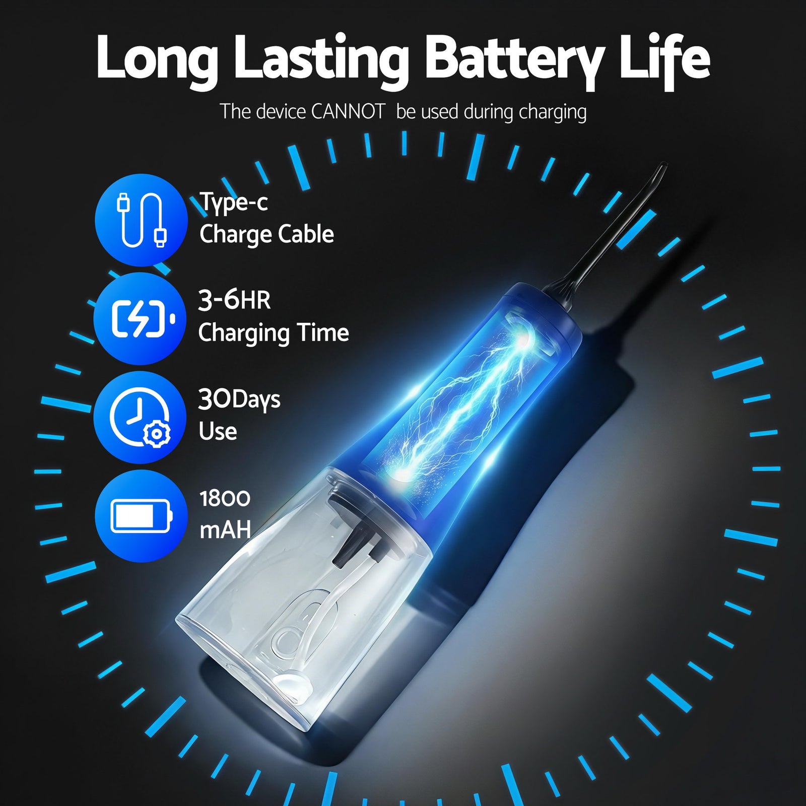 Cordless Water Flosser Dental Oral Irrigator Black