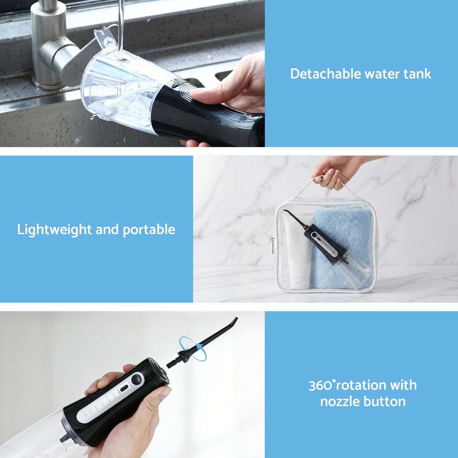 Cordless Water Flosser Dental Oral Irrigator Black