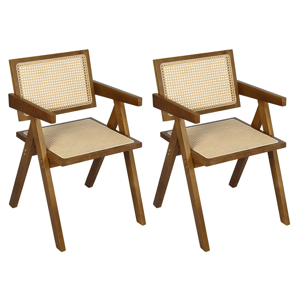Levede 2x Walnut Wicker Armchair Dining Chair-2018816870890737664