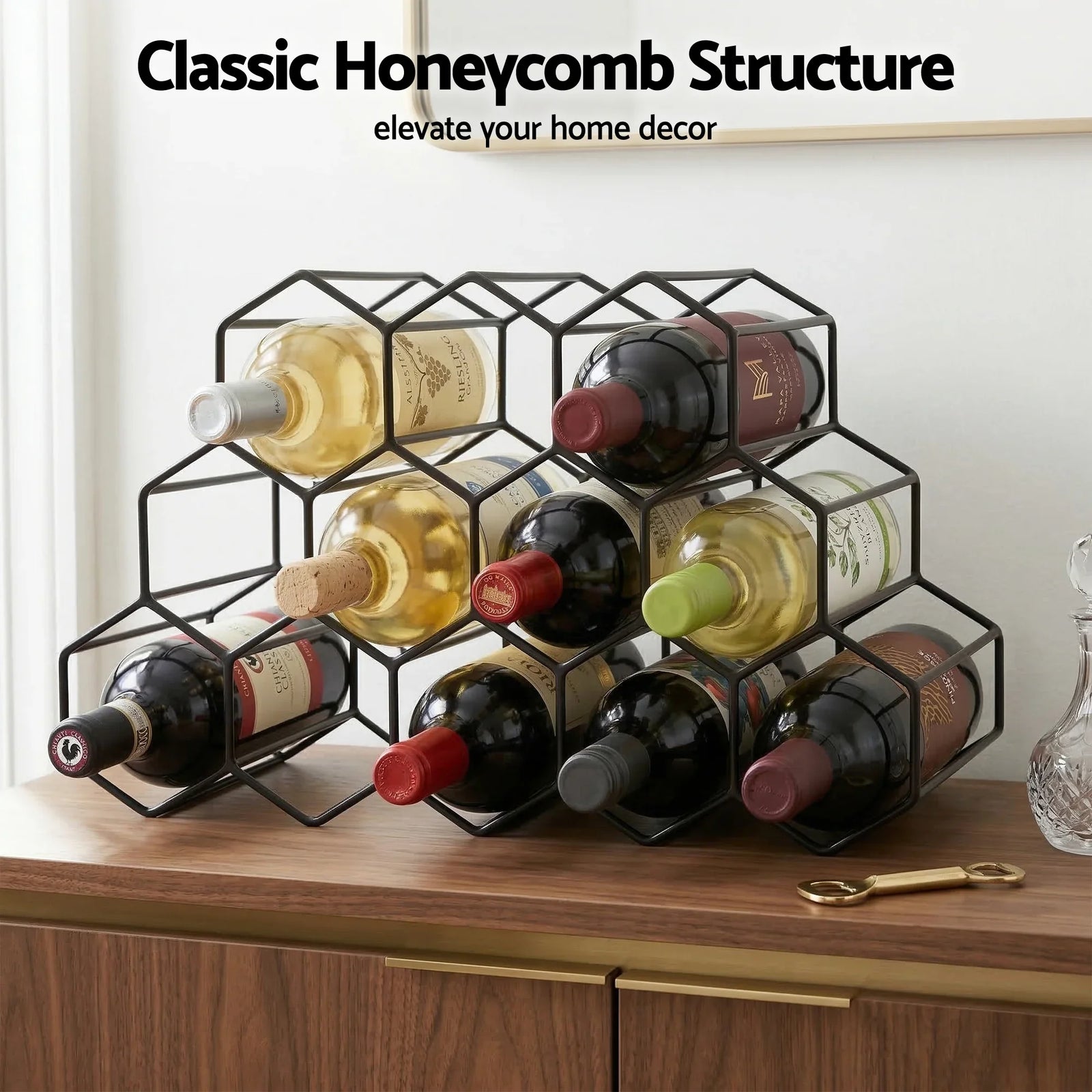 Wine Rack Metal 12 Bottle No Assembly Required Black