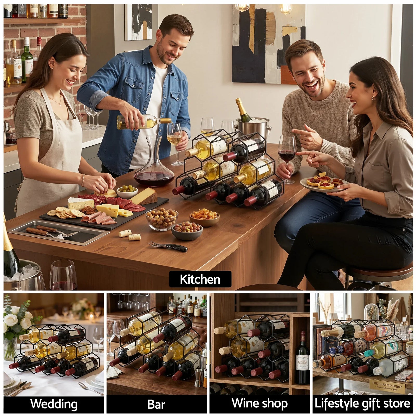 Wine Rack Metal 12 Bottle No Assembly Required Black