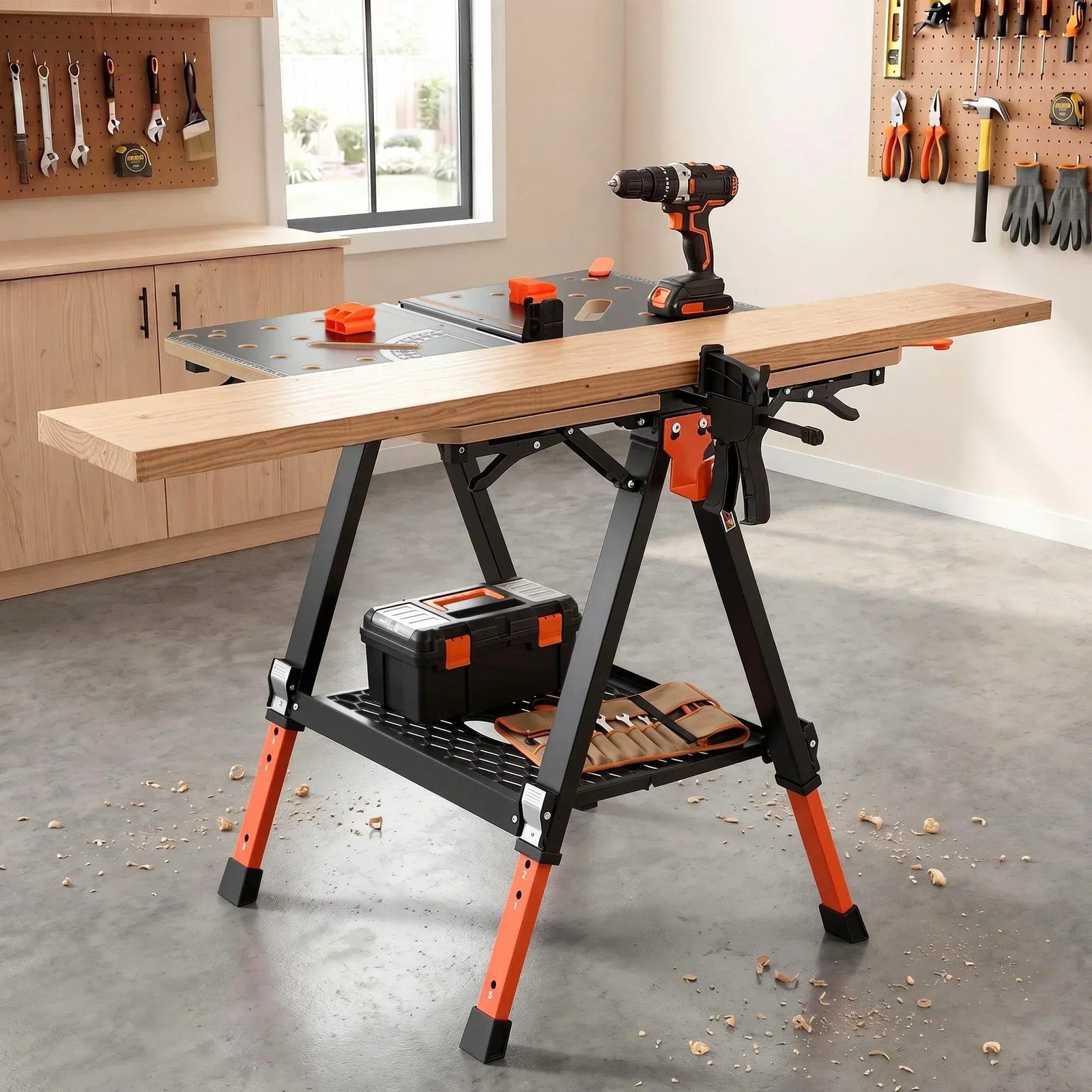 Portable Folding Work Table 454kg Adjustable Workbench