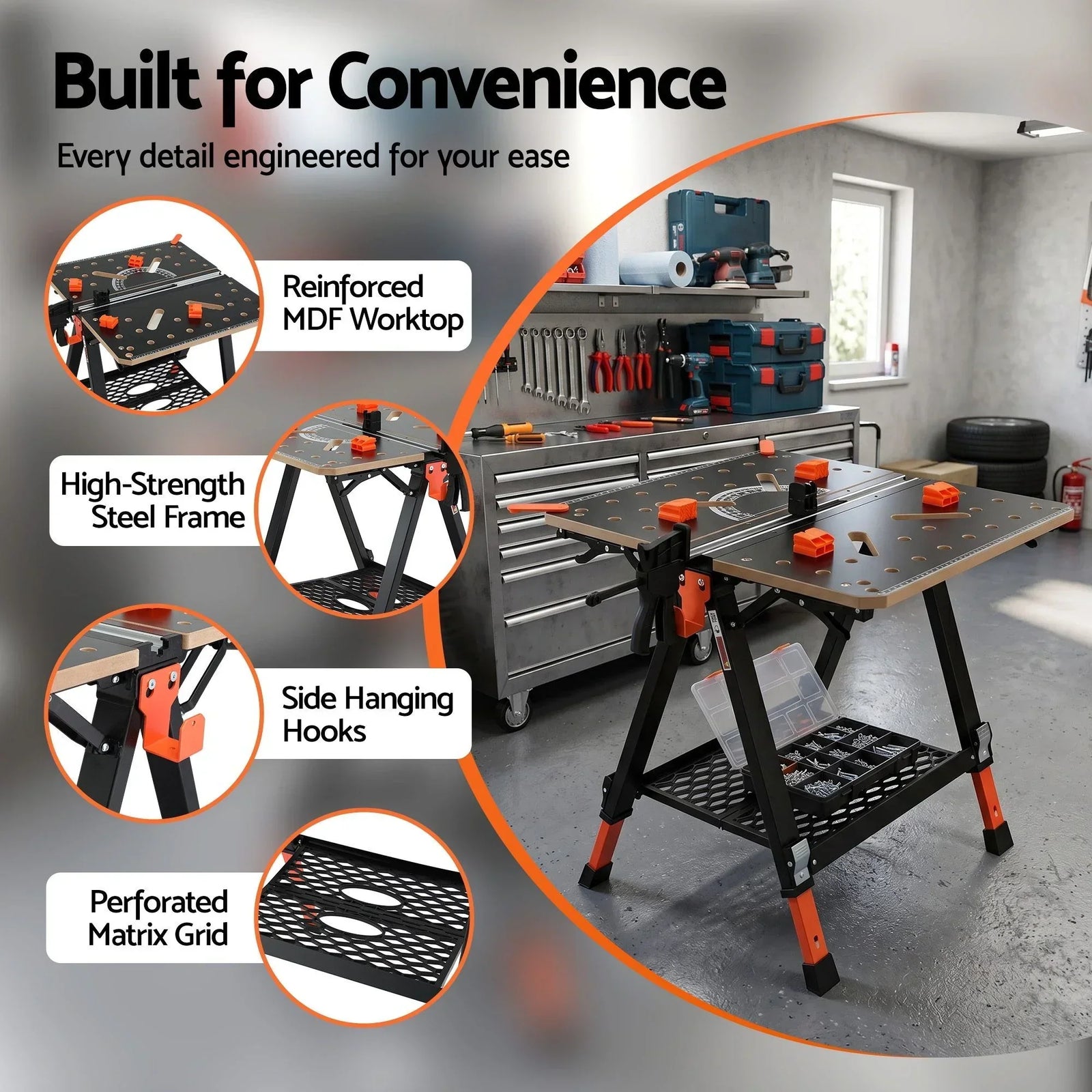 Portable Folding Work Table 454kg Adjustable Workbench