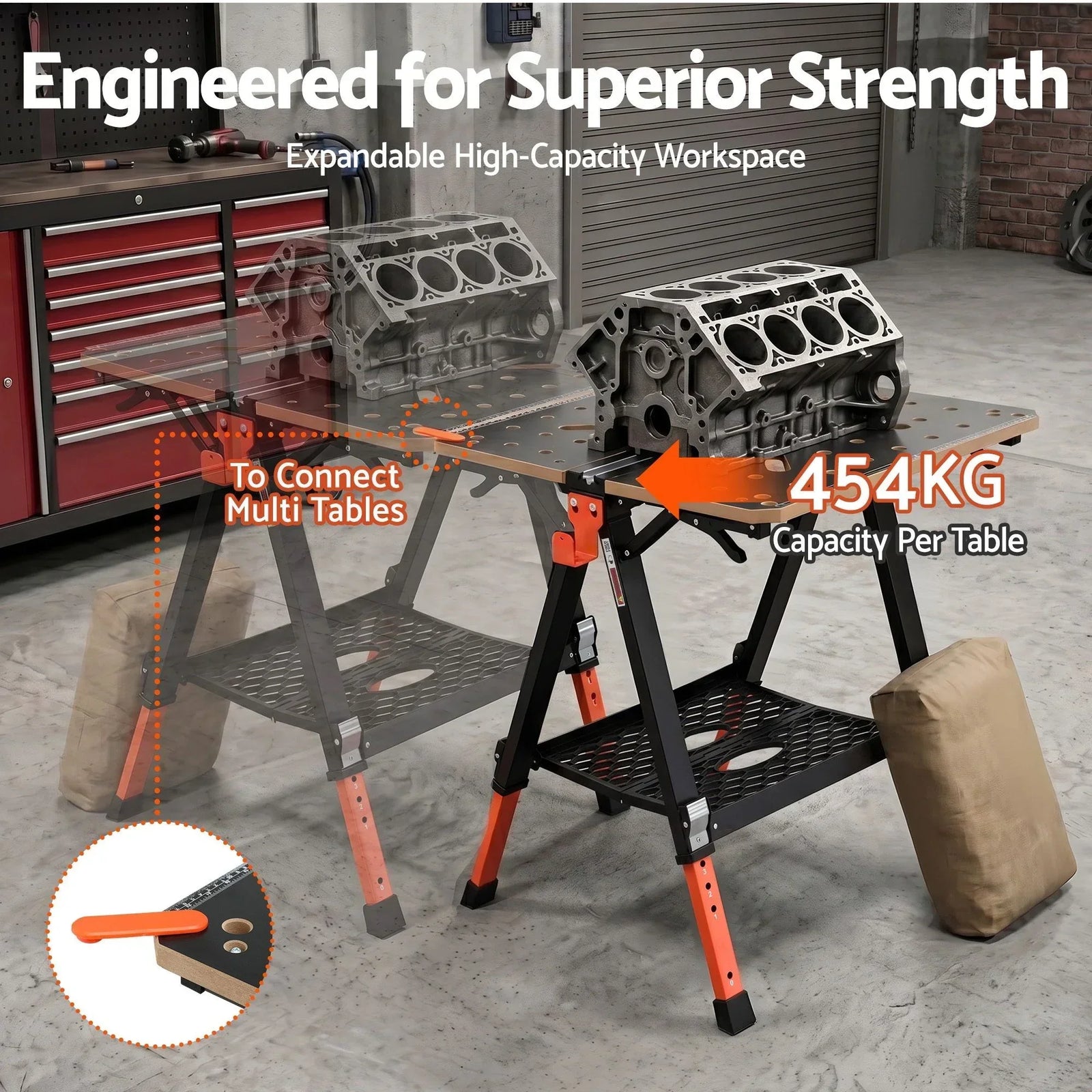 Portable Folding Work Table 454kg Adjustable Workbench