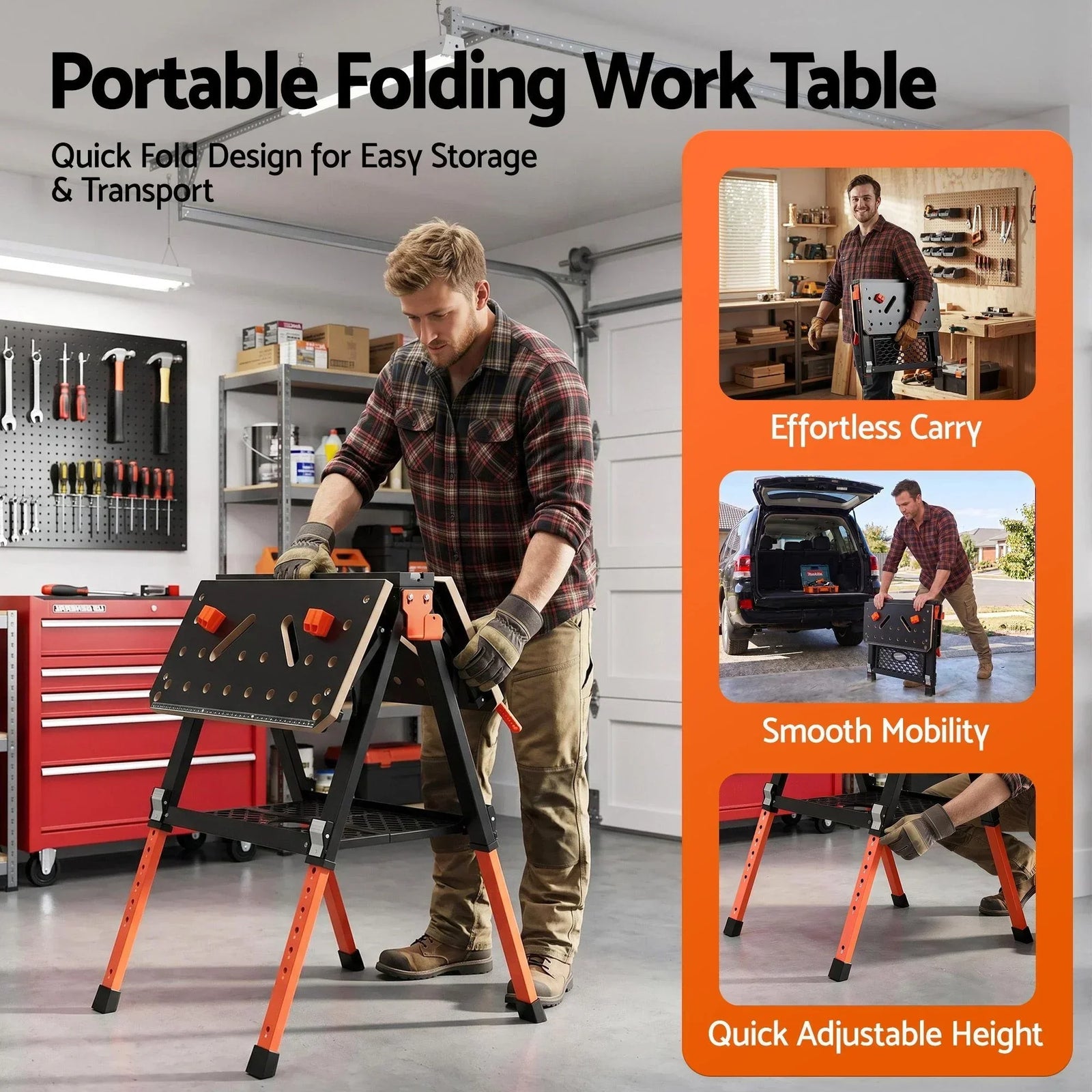Portable Folding Work Table 454kg Adjustable Workbench