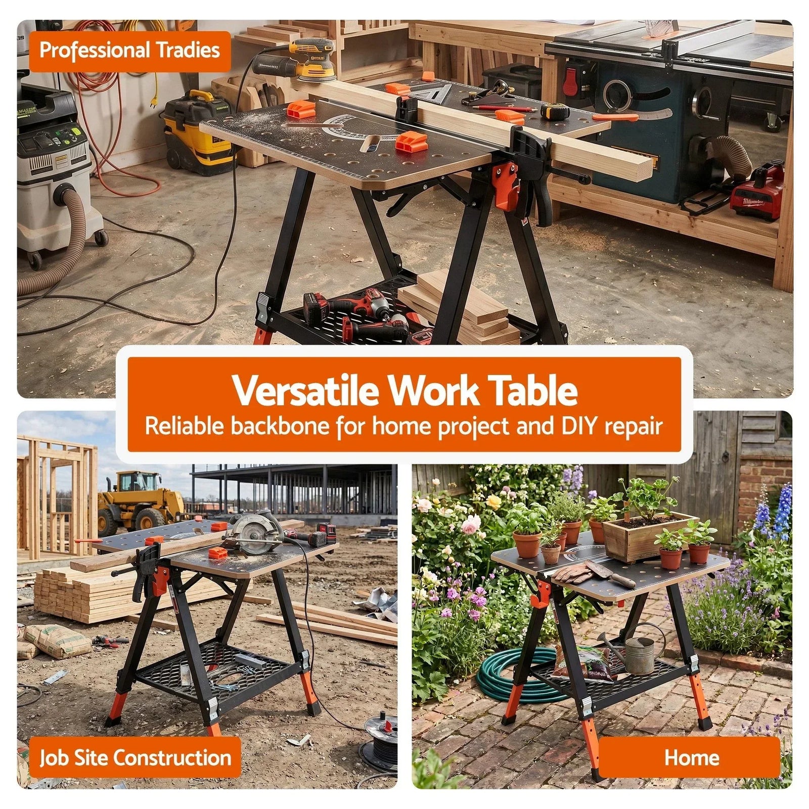 Portable Folding Work Table 454kg Adjustable Workbench