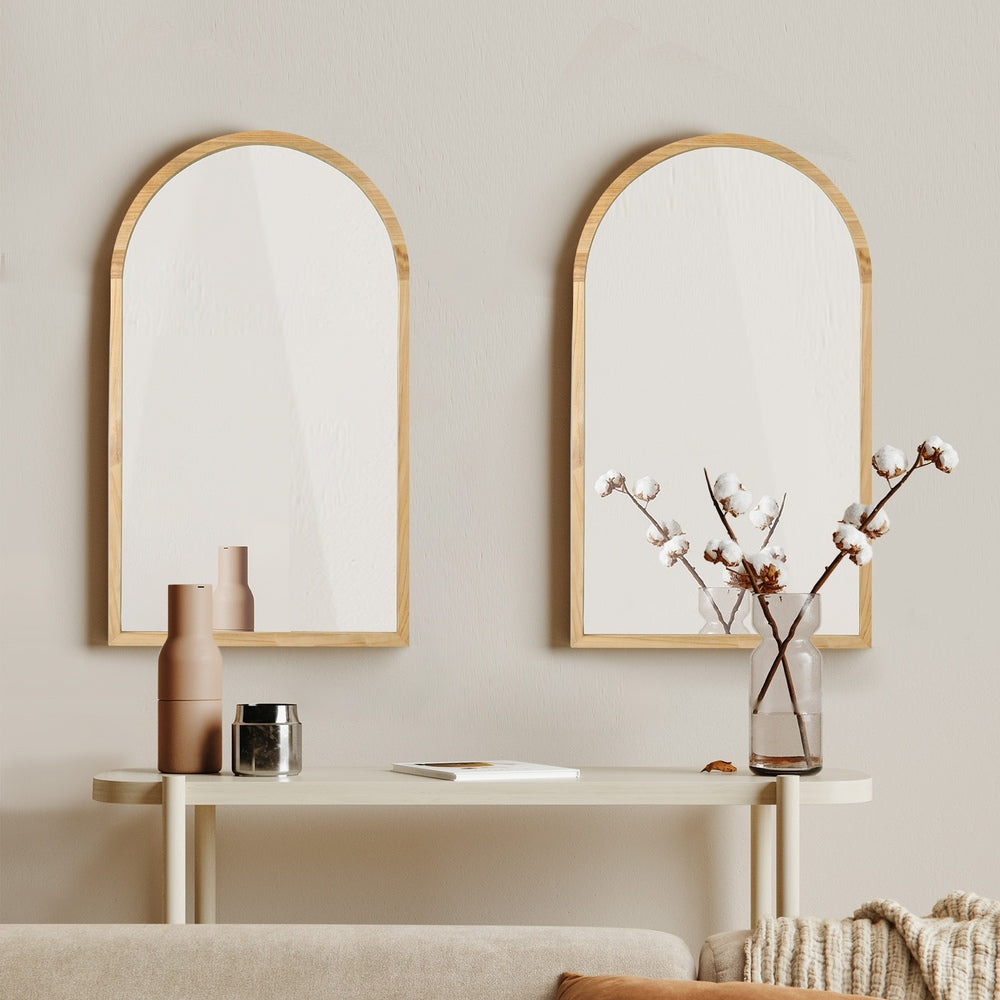 Arched Wall Mirrors 86x50cm Wooden Set of 2