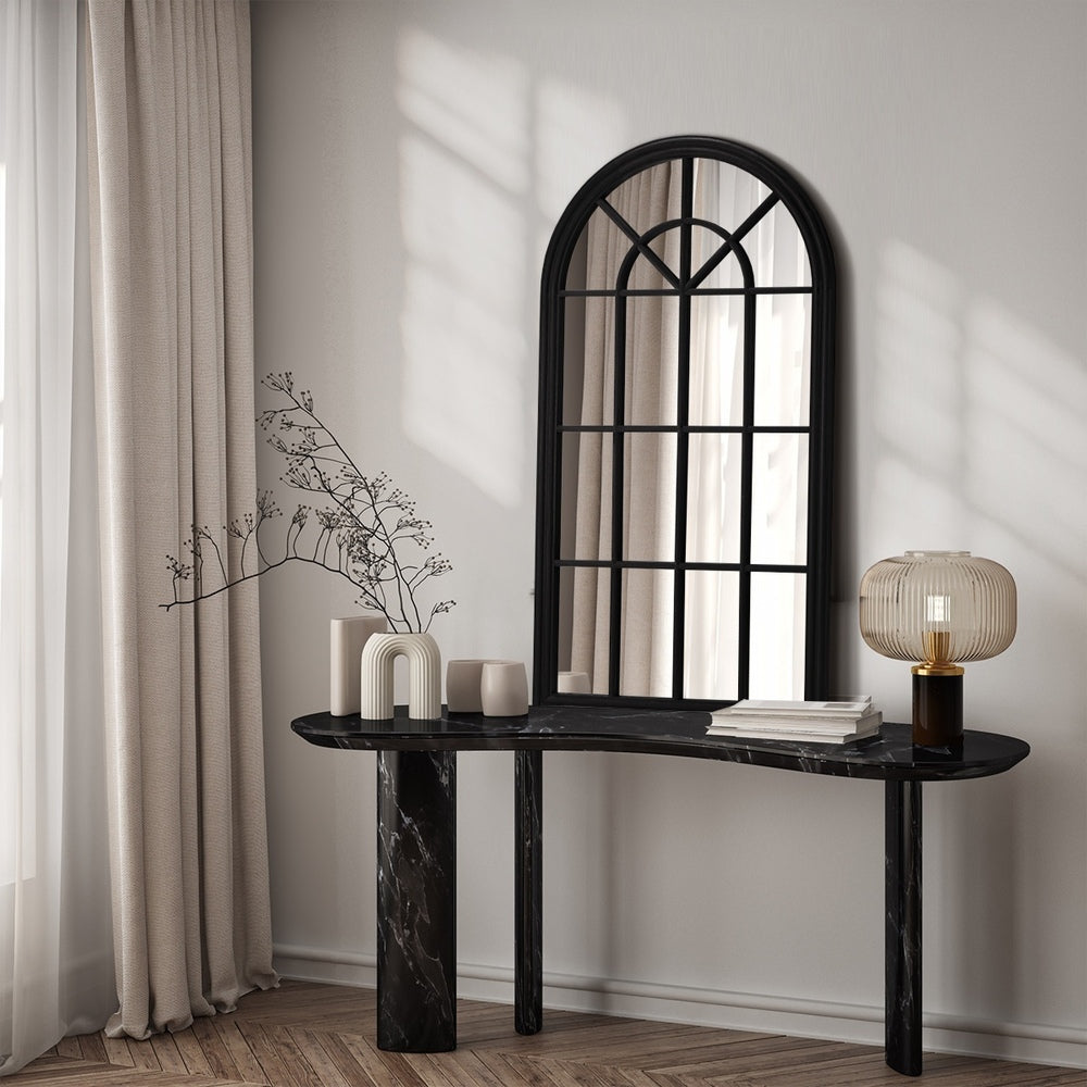 Oikiture Window Mirror Arched Wall Mirror 76x51cm Black