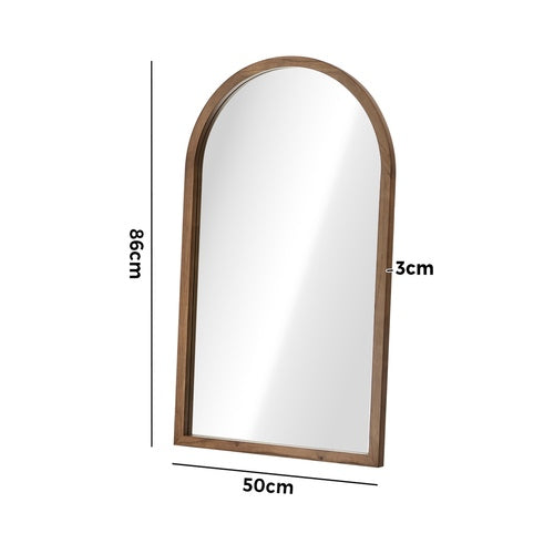 Arched Wall Mirror – Paulownia Wood Frame, 86×50cm, Brown (Set of 2)