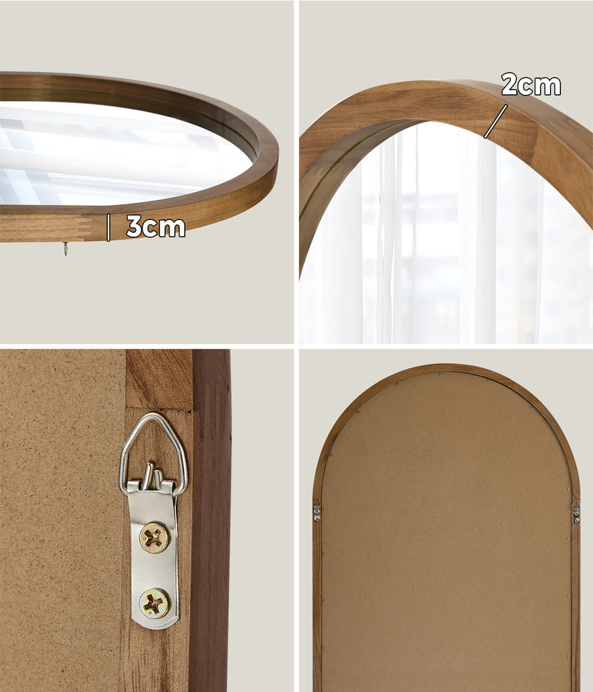 Arched Wall Mirror – Paulownia Wood Frame, 86×50cm, Brown (Set of 2)