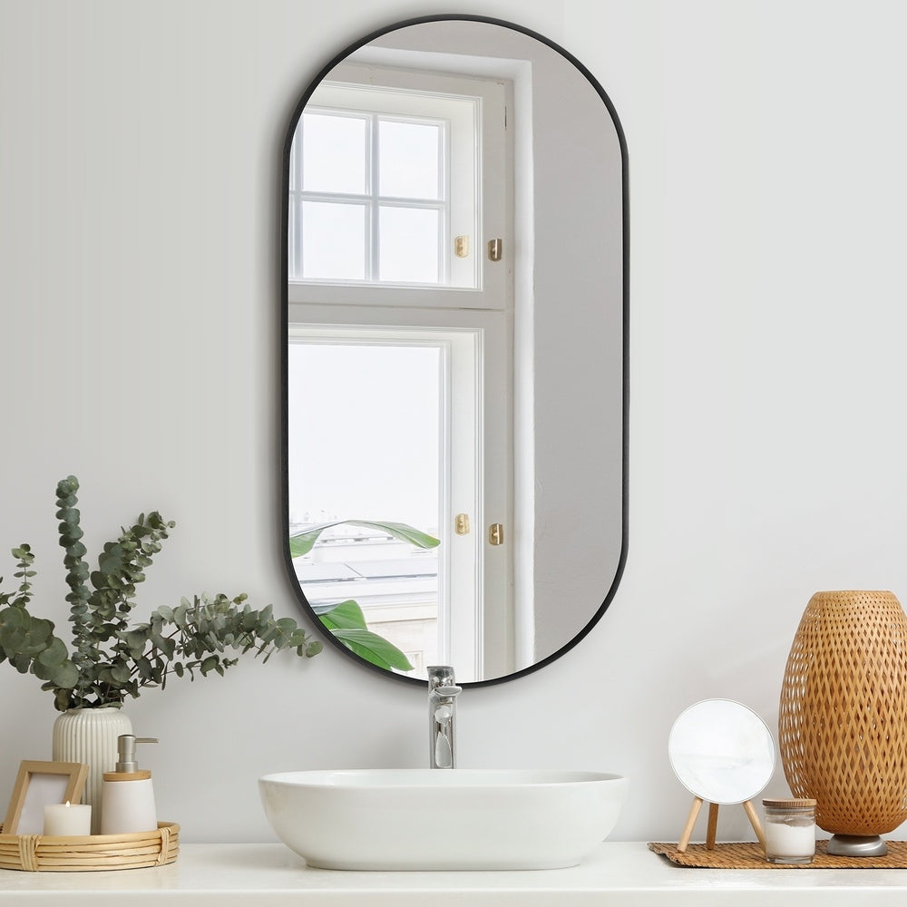 Oikiture Wall Mirror Oval Black 84x50cm