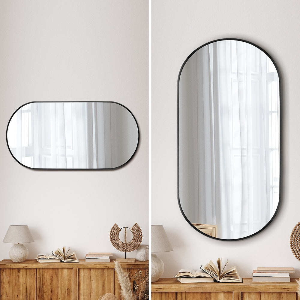 Oikiture Wall Mirror Oval Black 84x50cm