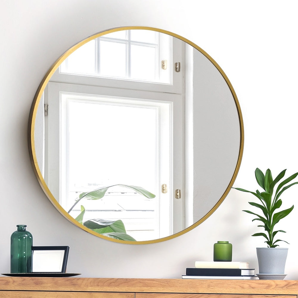 Round Wall Mounted Mirror with Wood Frame 50cm
