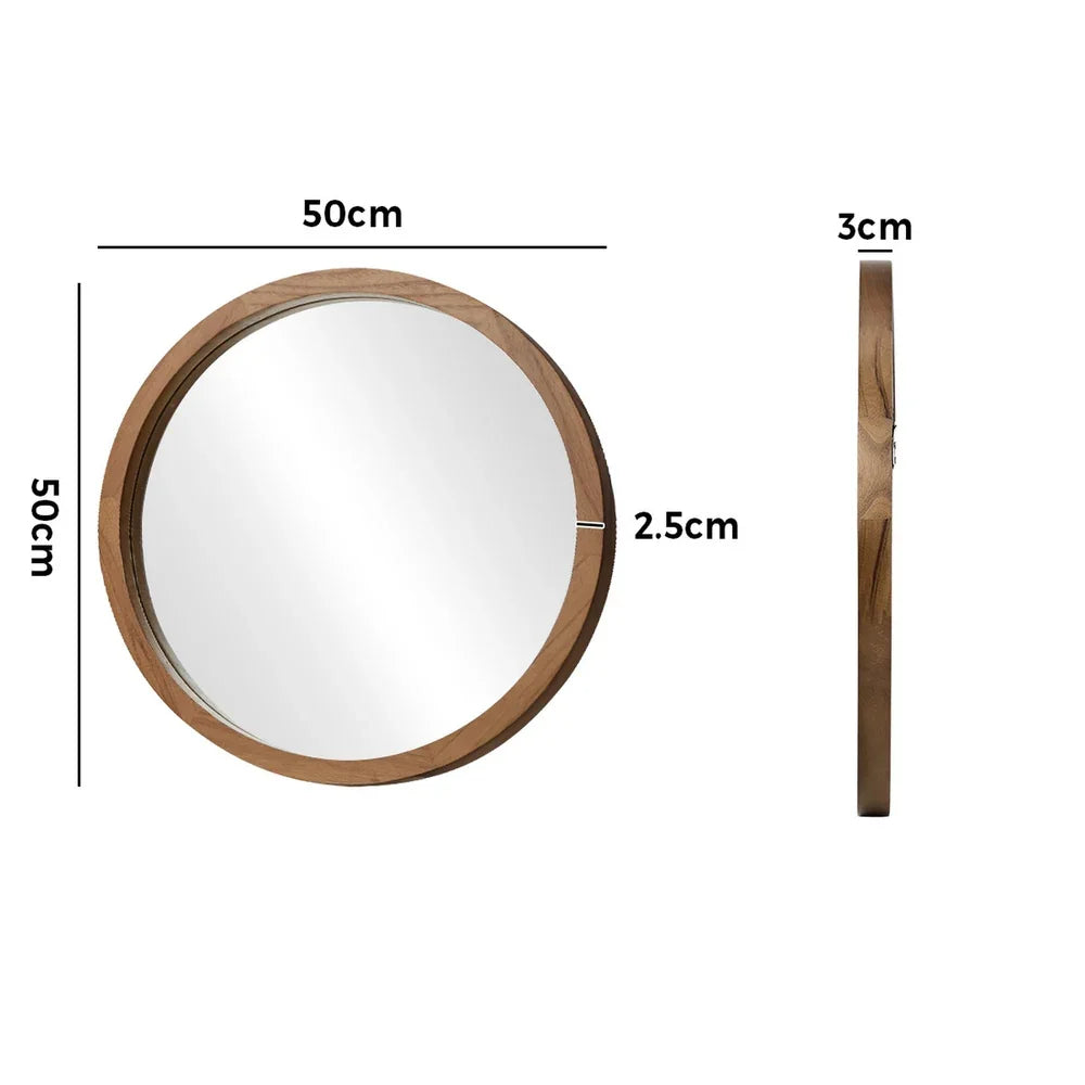 Wall Mirrors 50cm Round Makeup Mirror Vanity Decor Walnut