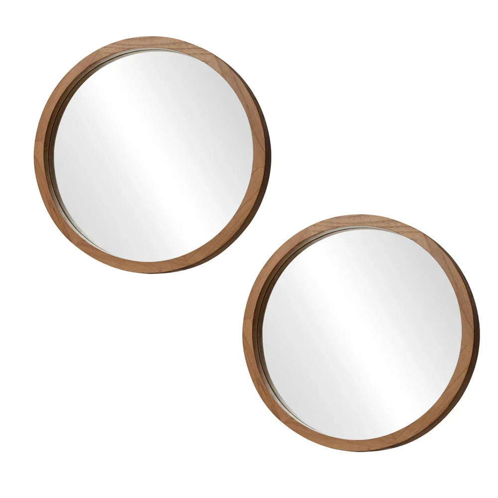 Wall Mirrors Round Home Decor 50cm Walnut Set of 2