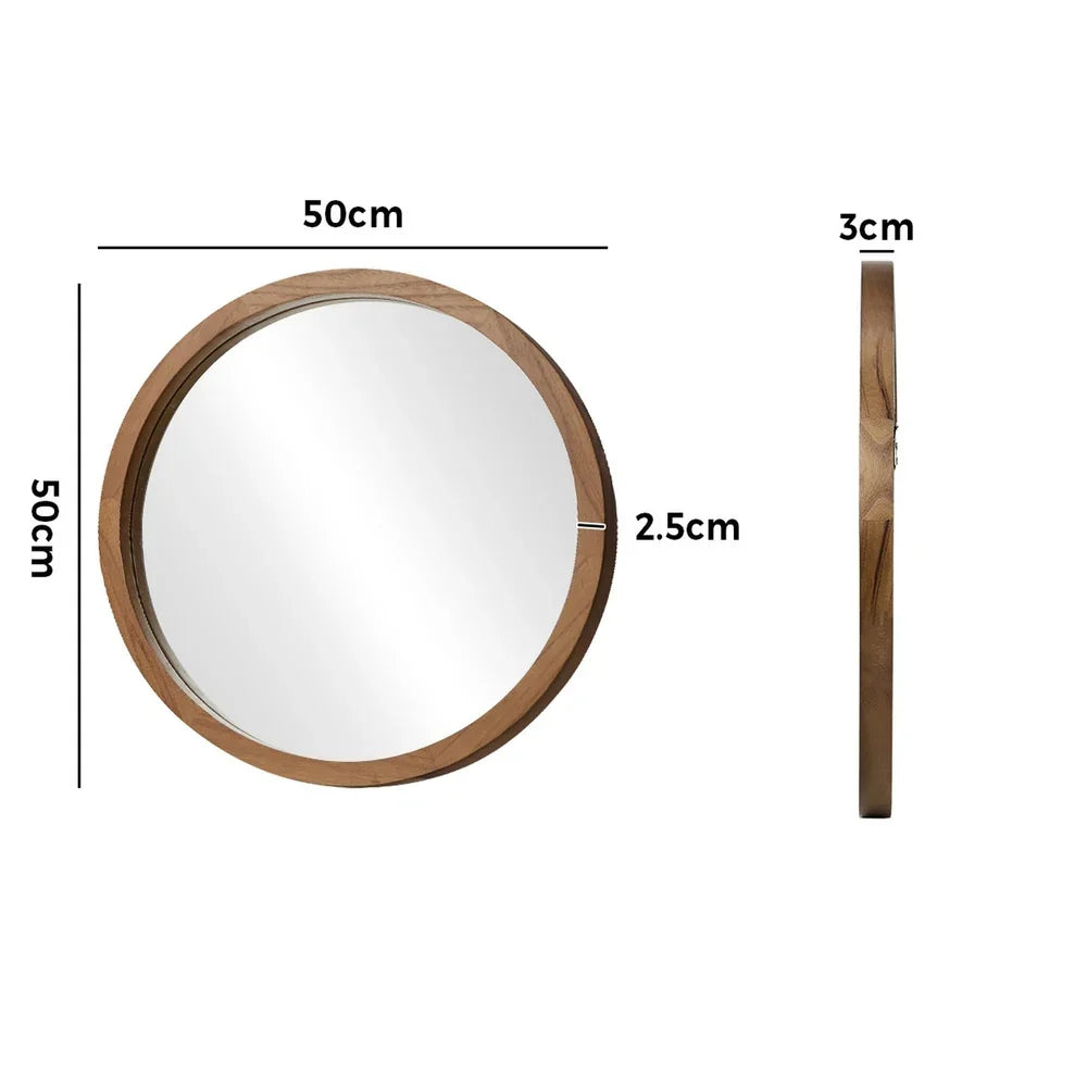 Wall Mirrors Round Home Decor 50cm Walnut Set of 2