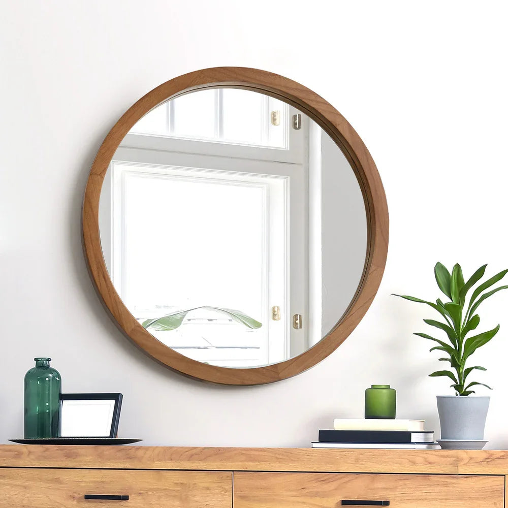 Wall Mirrors Round Home Decor 50cm Walnut Set of 2