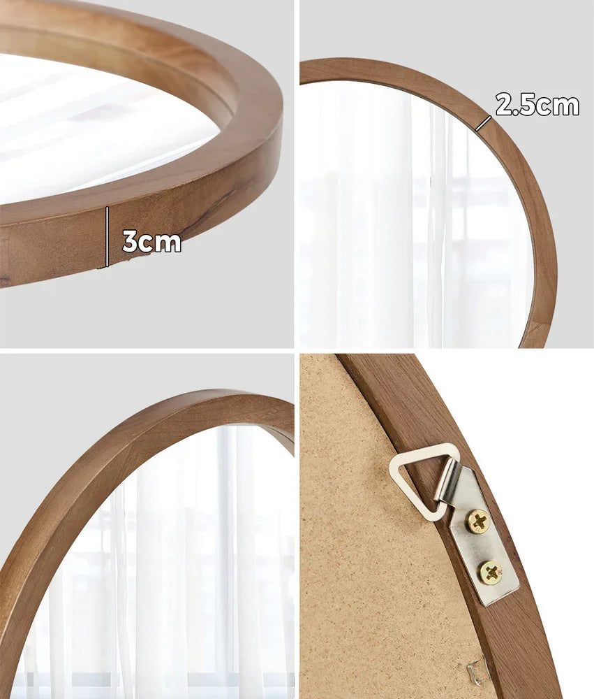 Wall Mirrors 60cm Round Makeup Mirror Decor Bathroom Walnut