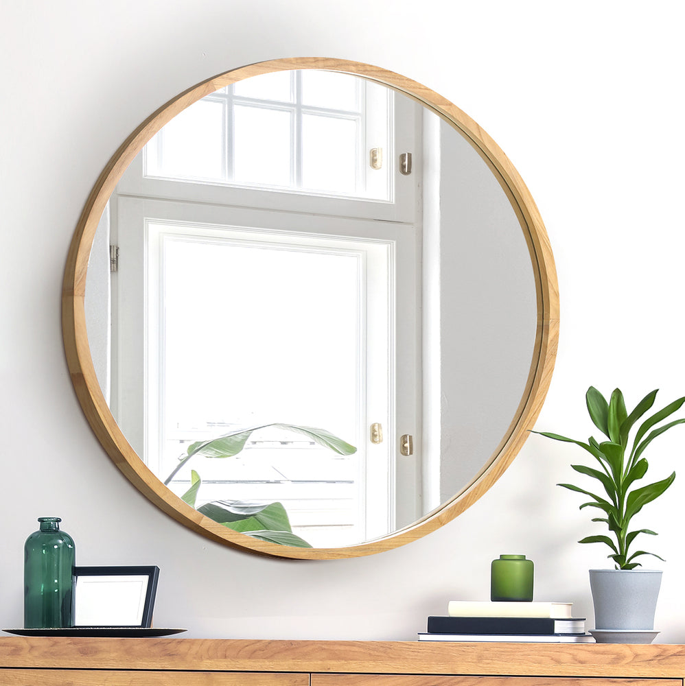 Wall Mirror with Wood Frame 70cm Round