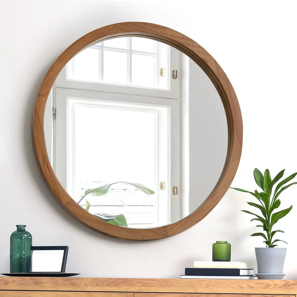 Wall Mirrors Round Home Decor 70cm Walnut Set of 2