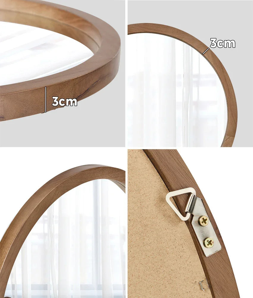 Wall Mirrors Round Home Decor 70cm Walnut Set of 2