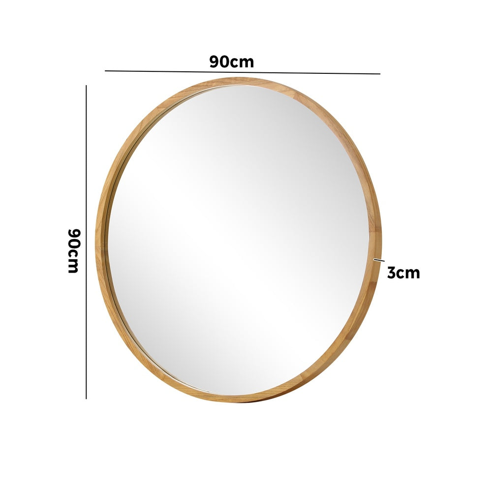 Wall Mirror with Wood Frame 90cm Round