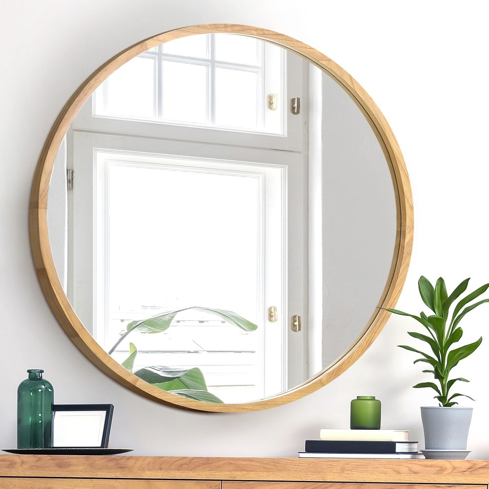 Wall Mirror with Wood Frame 90cm Round