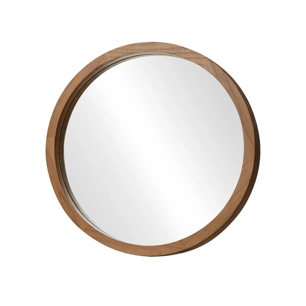 Wall Mirrors 90cm Round Makeup Mirror Decor Bathroom Walnut