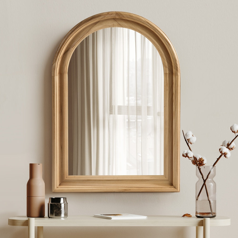 Oikiture Arched Wall Mirror Wide Frame 85x60cm Natural