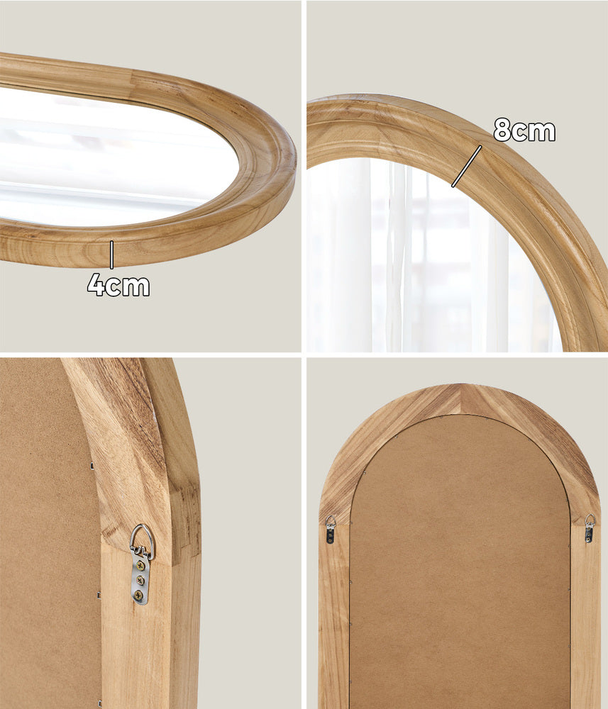 Oikiture Arched Wall Mirror Wide Frame 85x60cm Natural