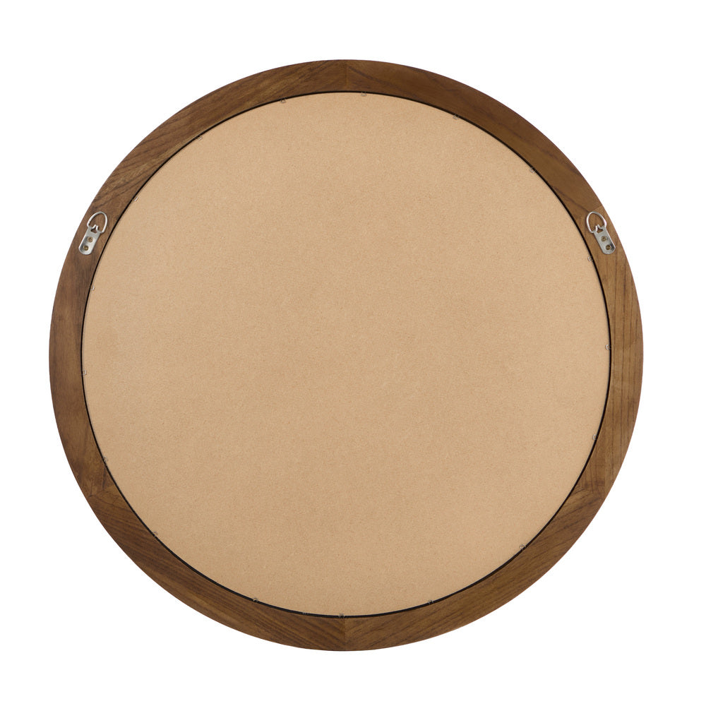 Oikiture 2 Pack Round Wall Mirrors 70cm Walnut Wide Wooden Frame Circle Decor