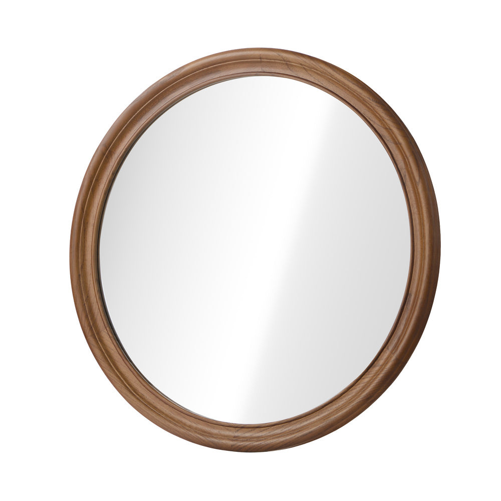 Oikiture 2 Pack Round Wall Mirrors 80cm Walnut Wide Wooden Frame Circle Decor