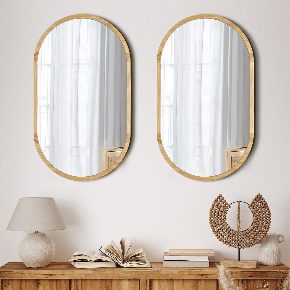 Wooden Wall Mirrors Oval Mirror 84x50cm Set of 2