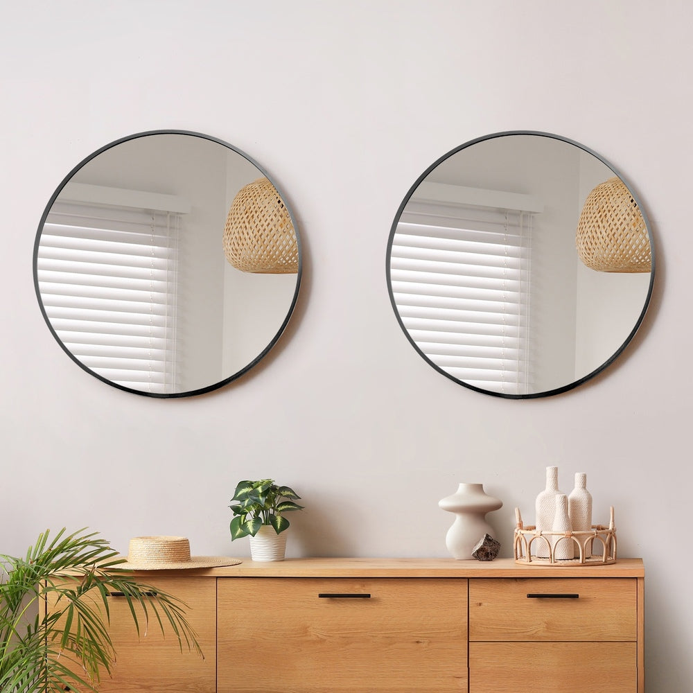 Wall Mirrors Round 50cm Black Set of 2