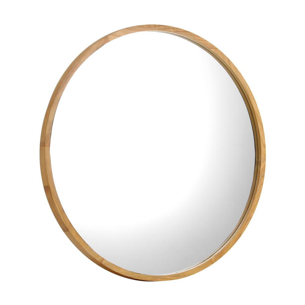 Wall Mounted Mirror with Wood Frame 50cm Round