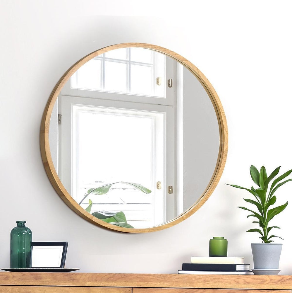 Wall Mirrors Round 50cm Wooden Set of 2