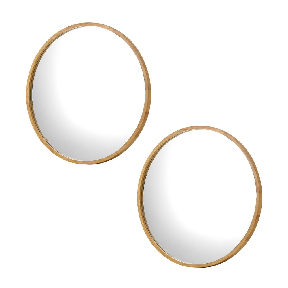 Oikiture Wall Mirrors Round 60cm Wooden Set of 2