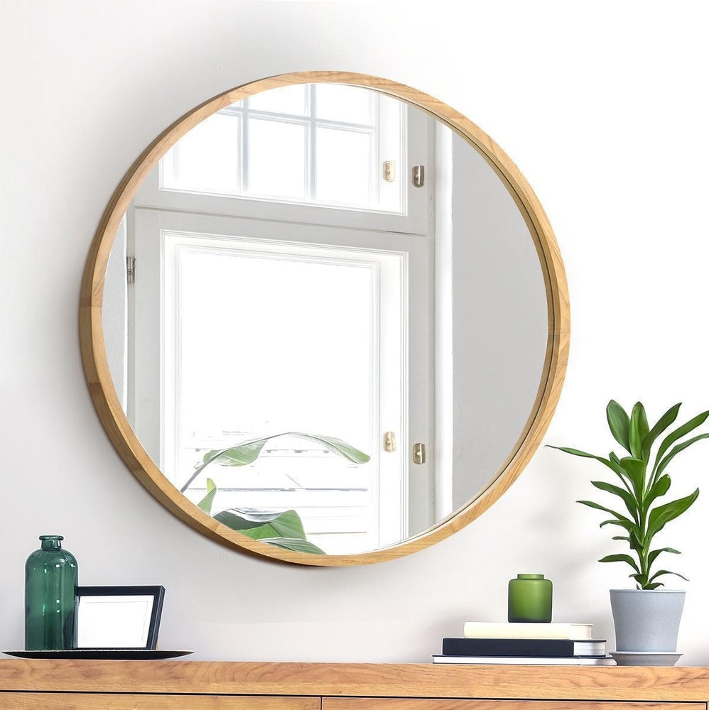 Oikiture Wall Mirrors Round 60cm Wooden Set of 2