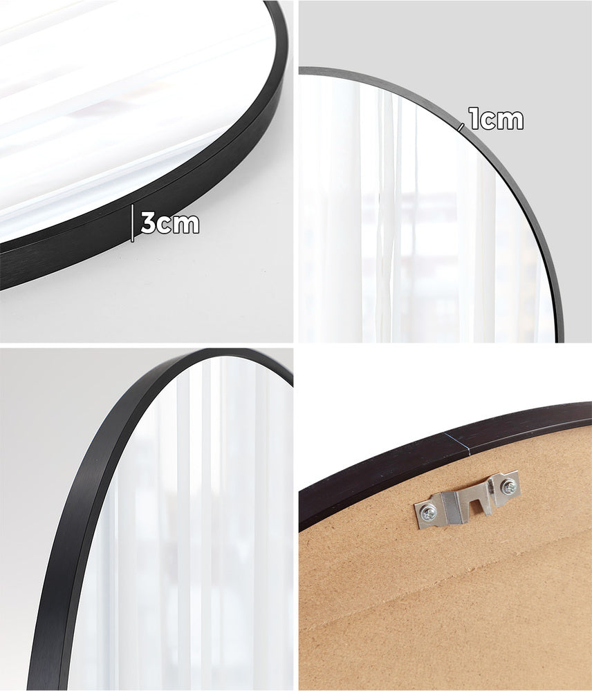 Oikiture Wall Mirrors Round 70cm Black Set of 2