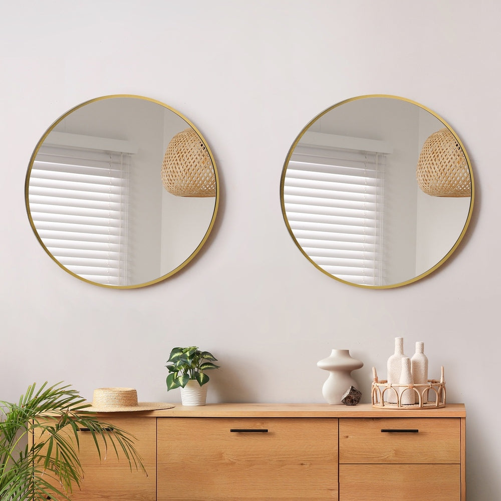 Wall Mirrors Round 70cm Gold Set of 2