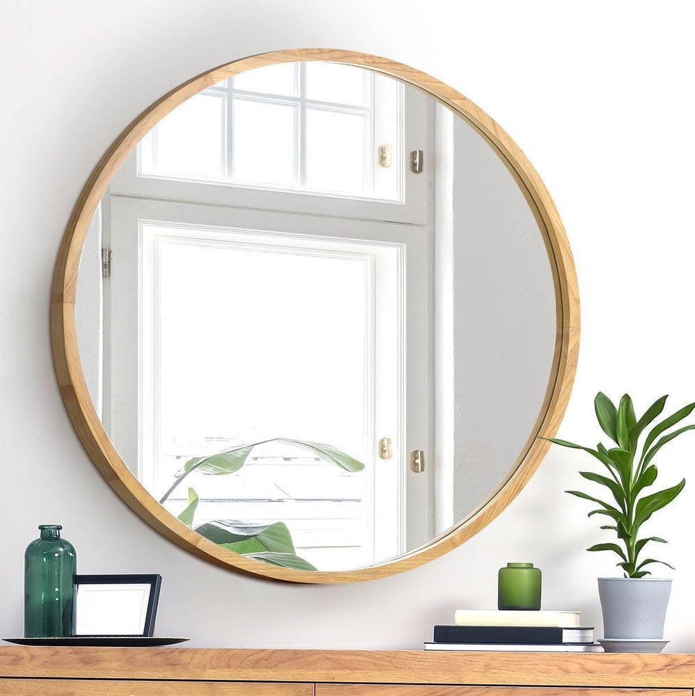 Wall Mirrors Round 80cm Wooden Set of 2