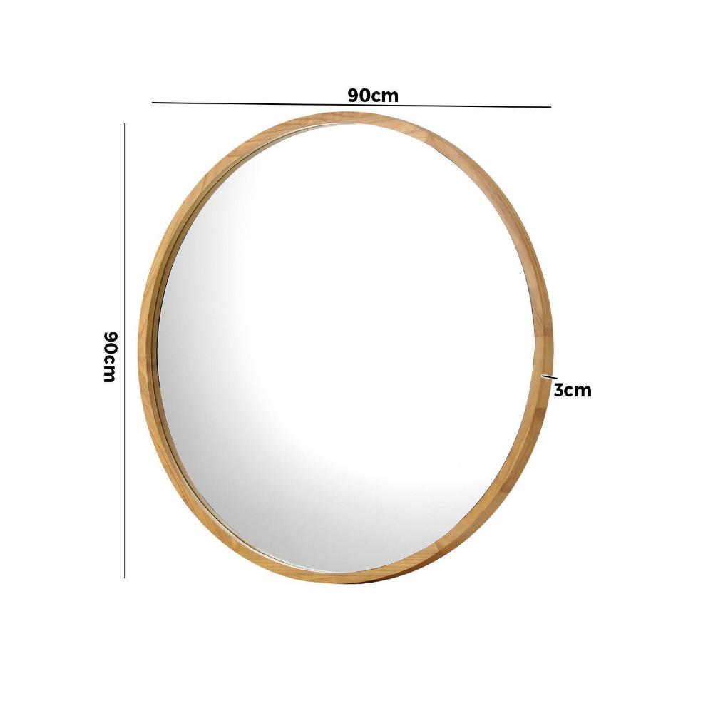 Wall Mounted Mirror with Wood Frame 90cm Round