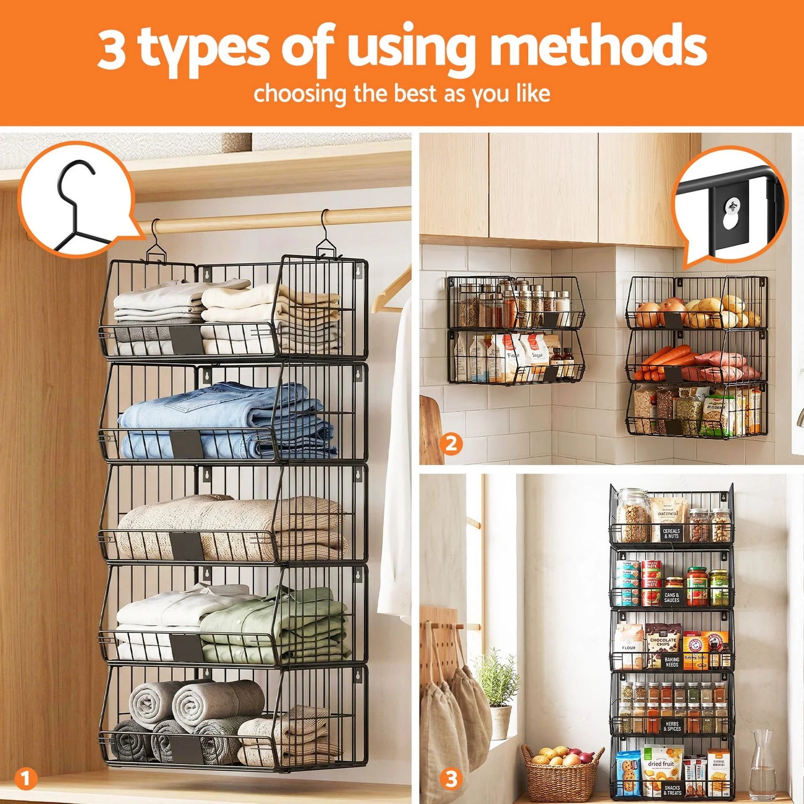 5 Tier Stackable Closet Organizers and Storage Closet Hanging Storage Organizer Shelves