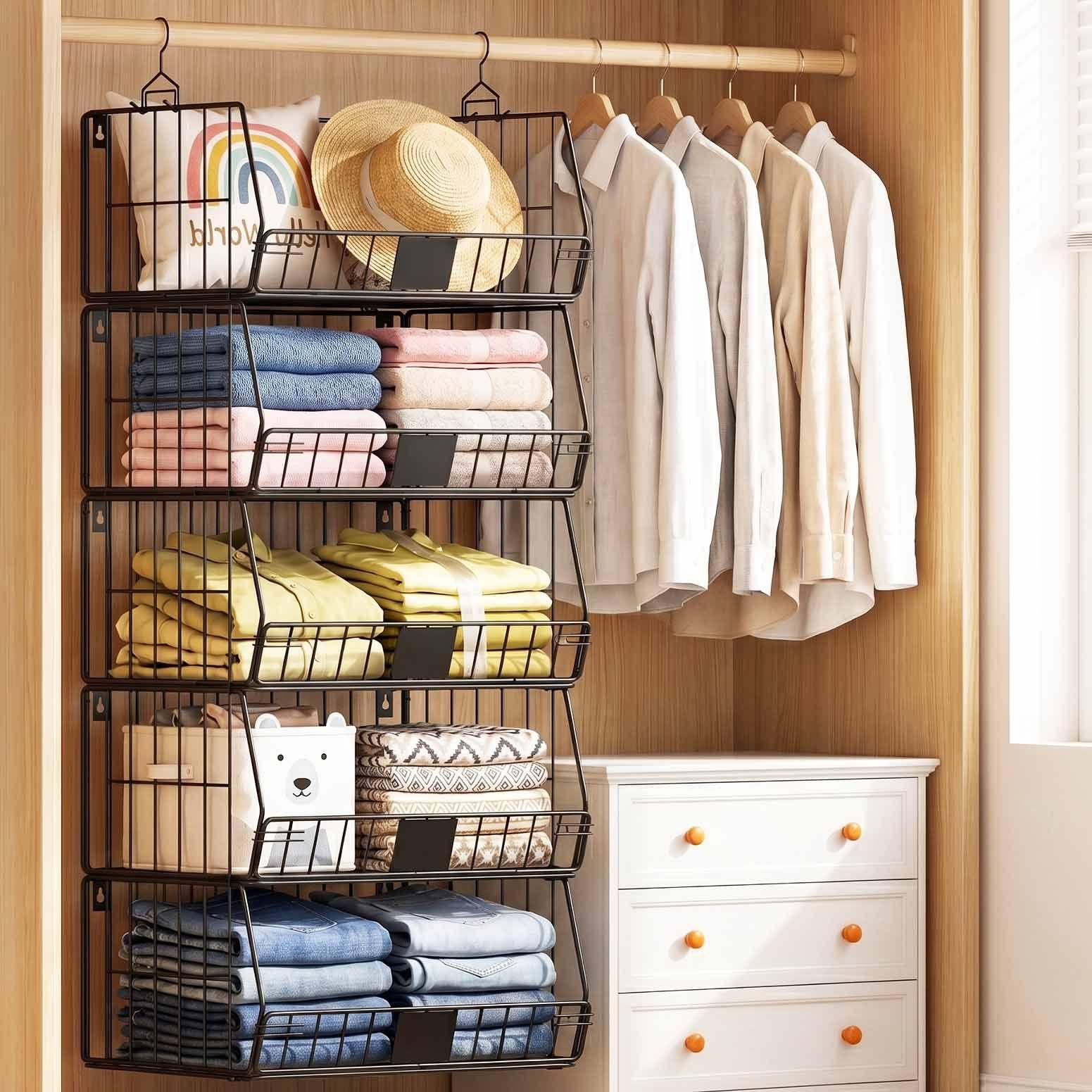 5 Tier Stackable Closet Organizers and Storage Closet Hanging Storage Organizer Shelves