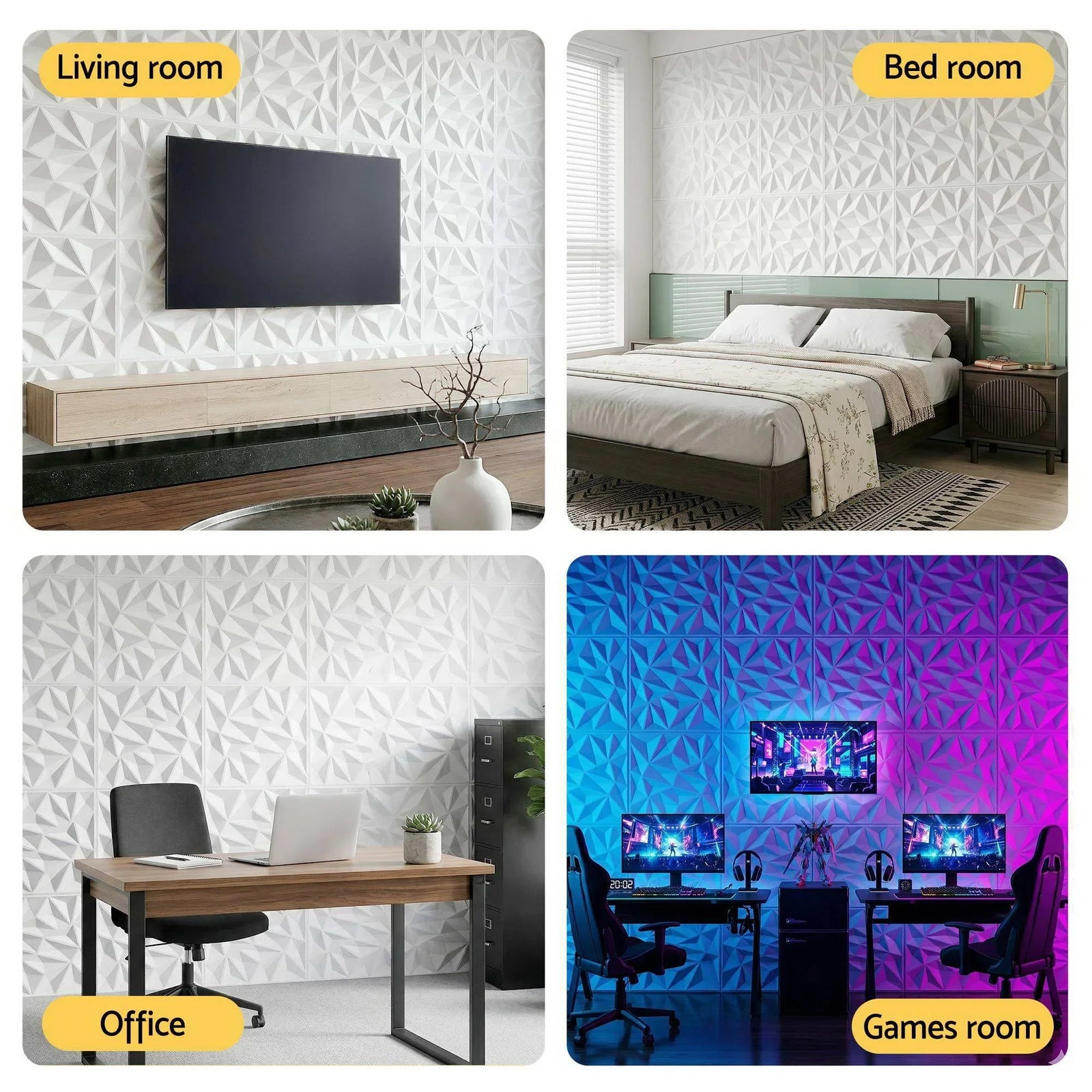 3D Wall Panels Diamond PVC Decorative Panels 50x50cm Set of 15 Feature Wall