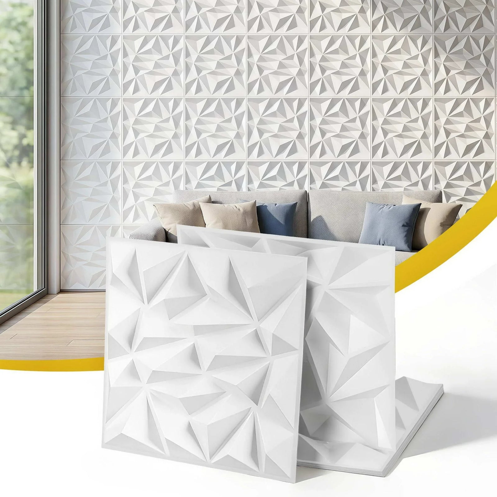 3D Wall Panels Diamond PVC Decorative Panels 50x50cm Set of 15 Feature Wall